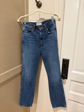 Agolde Pinch Waist Straight Leg Jeans in Medium Blue Wash. Worn Once!